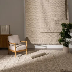 Casa Viva Alfombra crema de lana y algodón con relieve Boho 160x230cm Hot