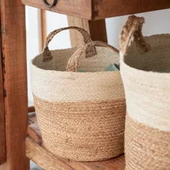 Casa Viva Cesta de yute blanca y natural Vide Ø25x25cm Discount