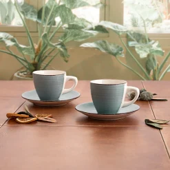Casa Viva Conjunto de 2 tazas con plato azul de gres Vita 22cl