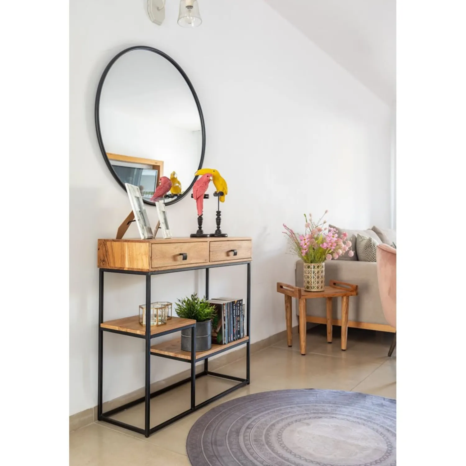 Casa Viva Consola de madera acacia con dos cajones y estantes Bremen 80x30x81cm Outlet