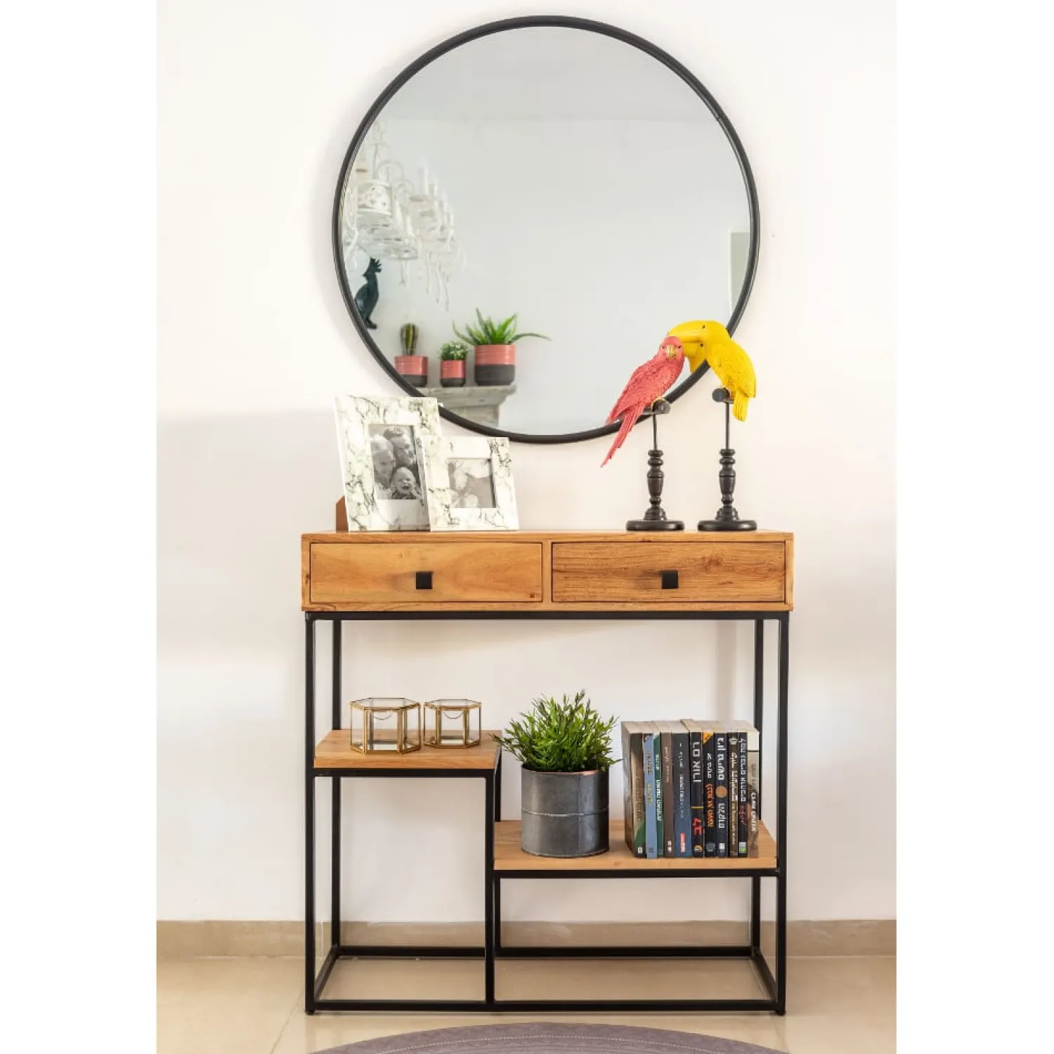 Casa Viva Consola de madera acacia con dos cajones y estantes Bremen 80x30x81cm Outlet