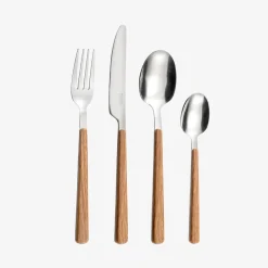 Casa Viva Cubertería de 24 piezas de acero inoxidable y madera Cali Hot