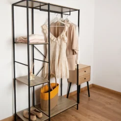 Casa Viva Estantería con perchero de acero y madera MDF Bruno 90x40x165cm Online