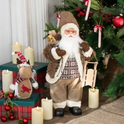 Casa Viva Figura decorativa Santa Claus con bolsa de regalos y trineo 60cm New