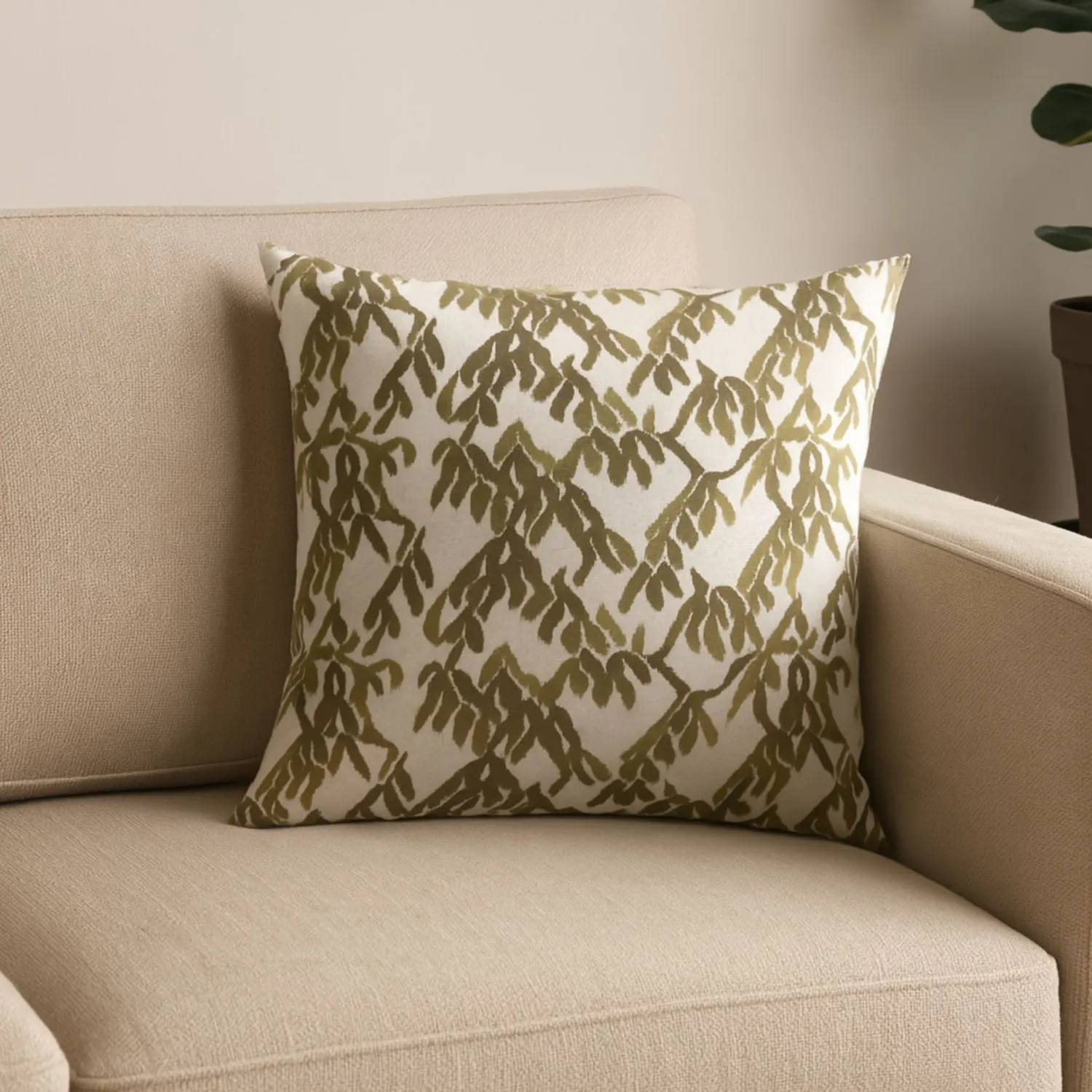 Casa Viva Funda de cojín de algodón verde y blanca cuadrada Nalia 45x45cm