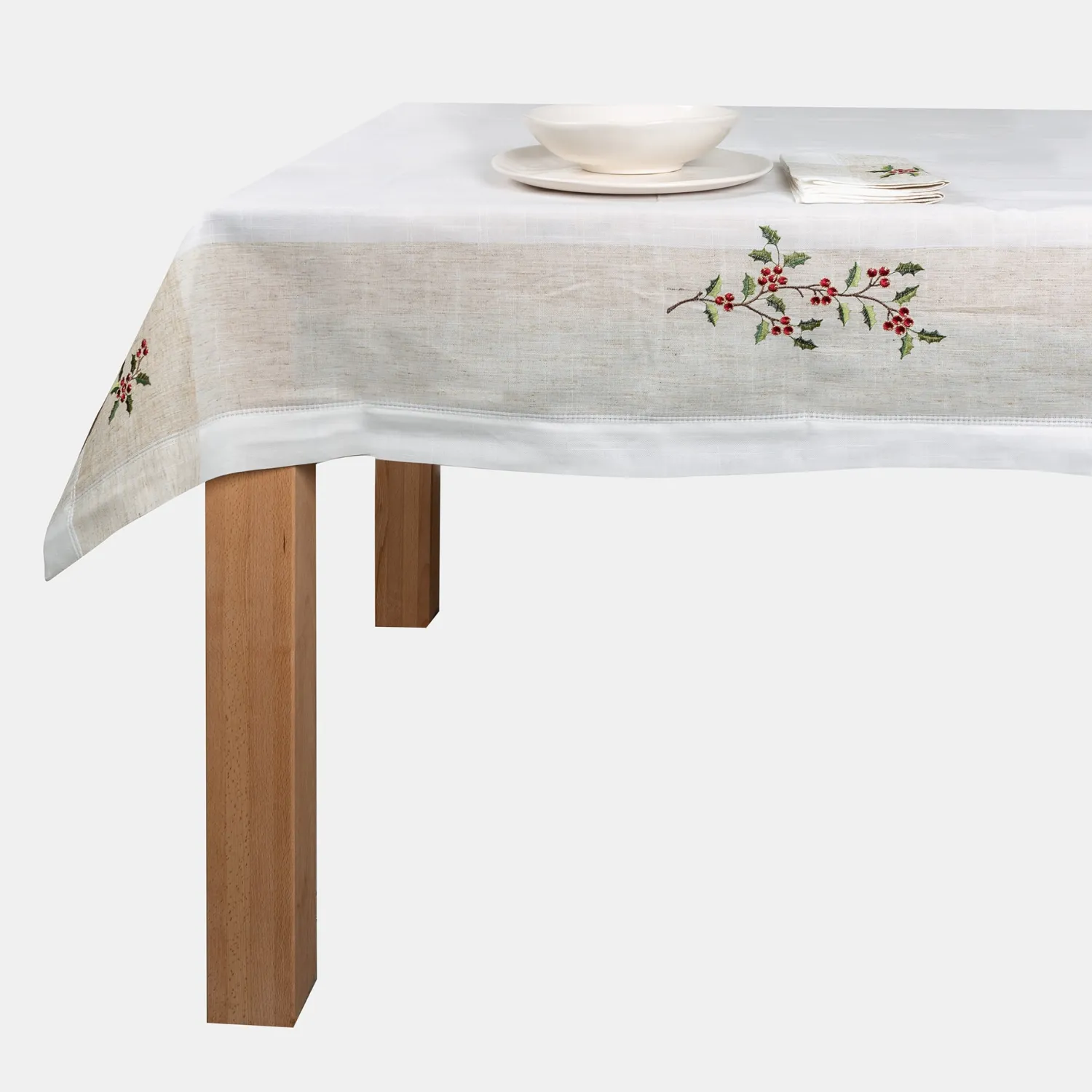 Casa Viva Mantel de Navidad blanco bordado Muérdago 150x250cm