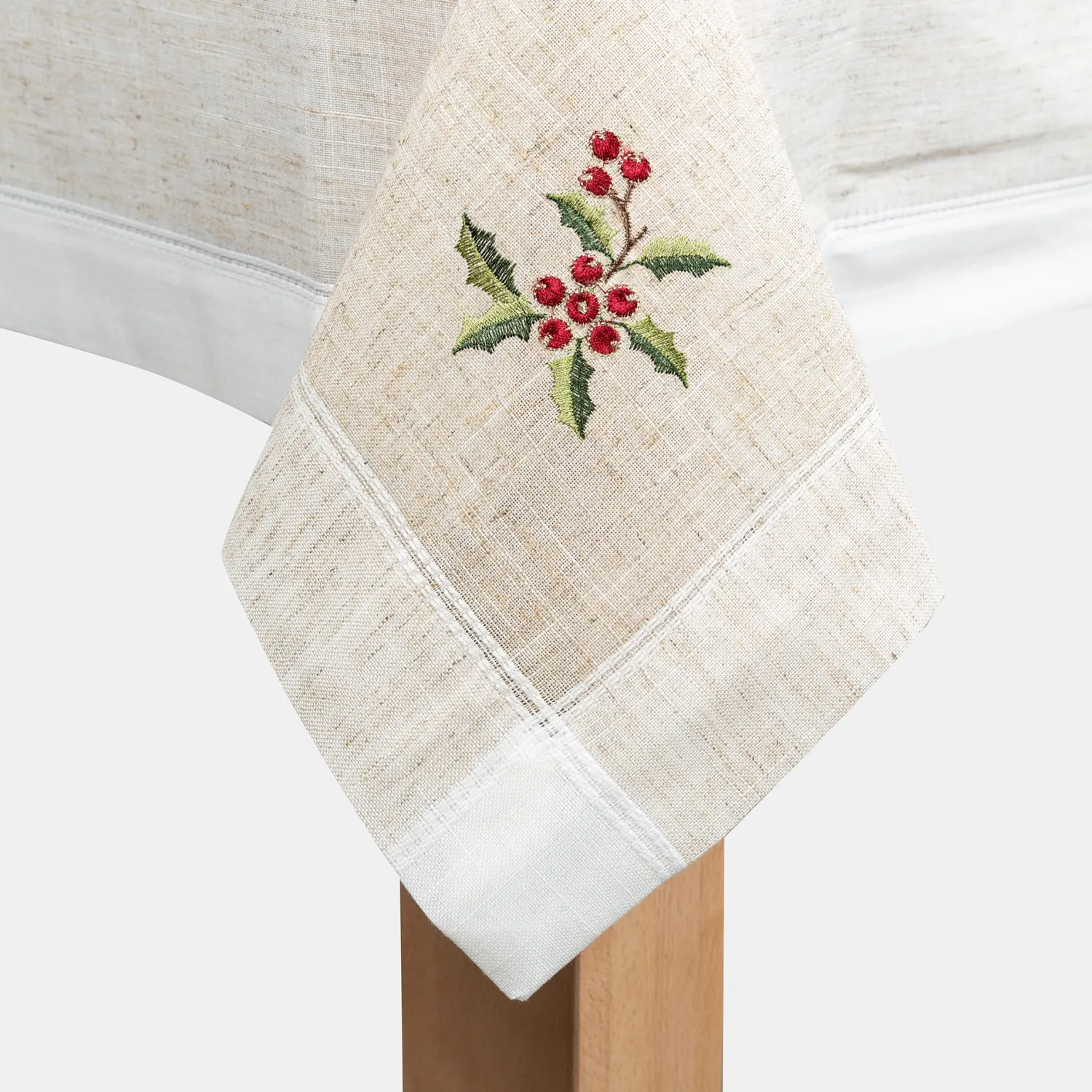 Casa Viva Mantel de Navidad blanco bordado Muérdago 150x250cm