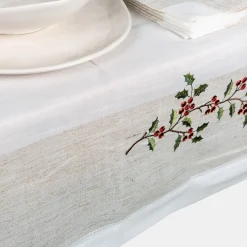 Casa Viva Mantel de Navidad blanco bordado Muérdago 150x250cm