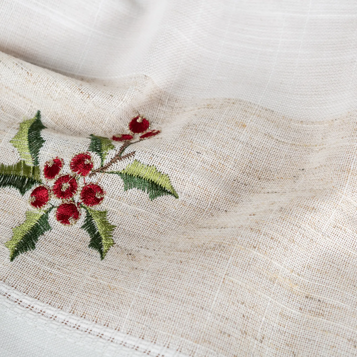 Casa Viva Mantel de Navidad blanco bordado Muérdago 150x250cm