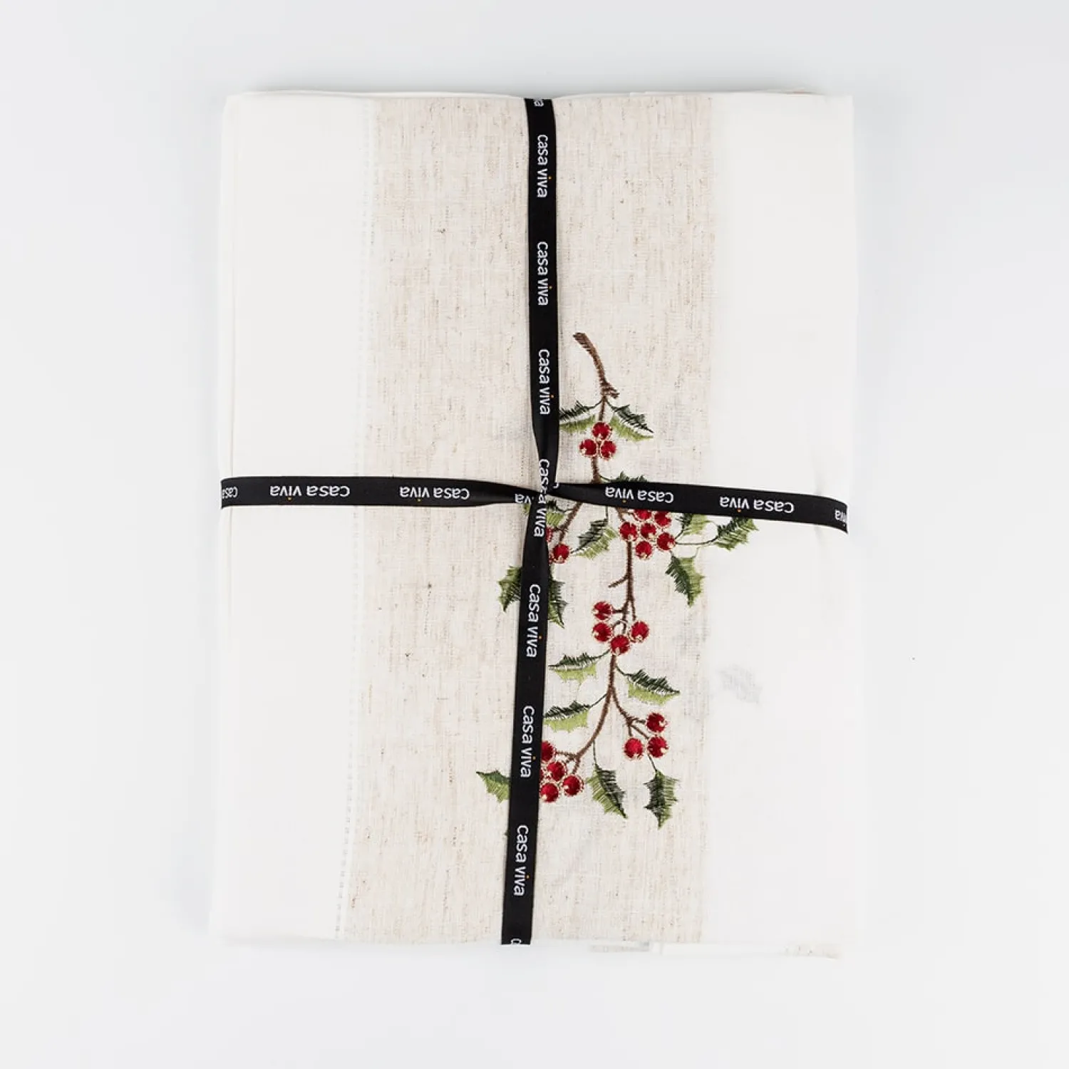 Casa Viva Mantel de Navidad blanco bordado Muérdago 150x250cm