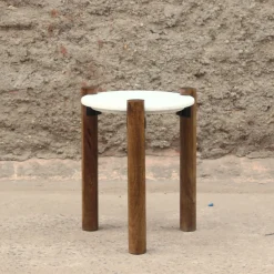 Casa Viva Mesa auxiliar de mármol y madera Houston Ø40x50cm Clau&Chloe Best