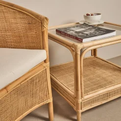 Casa Viva Mesa auxiliar de ratán y cristal Corvo 55x55x50cm New