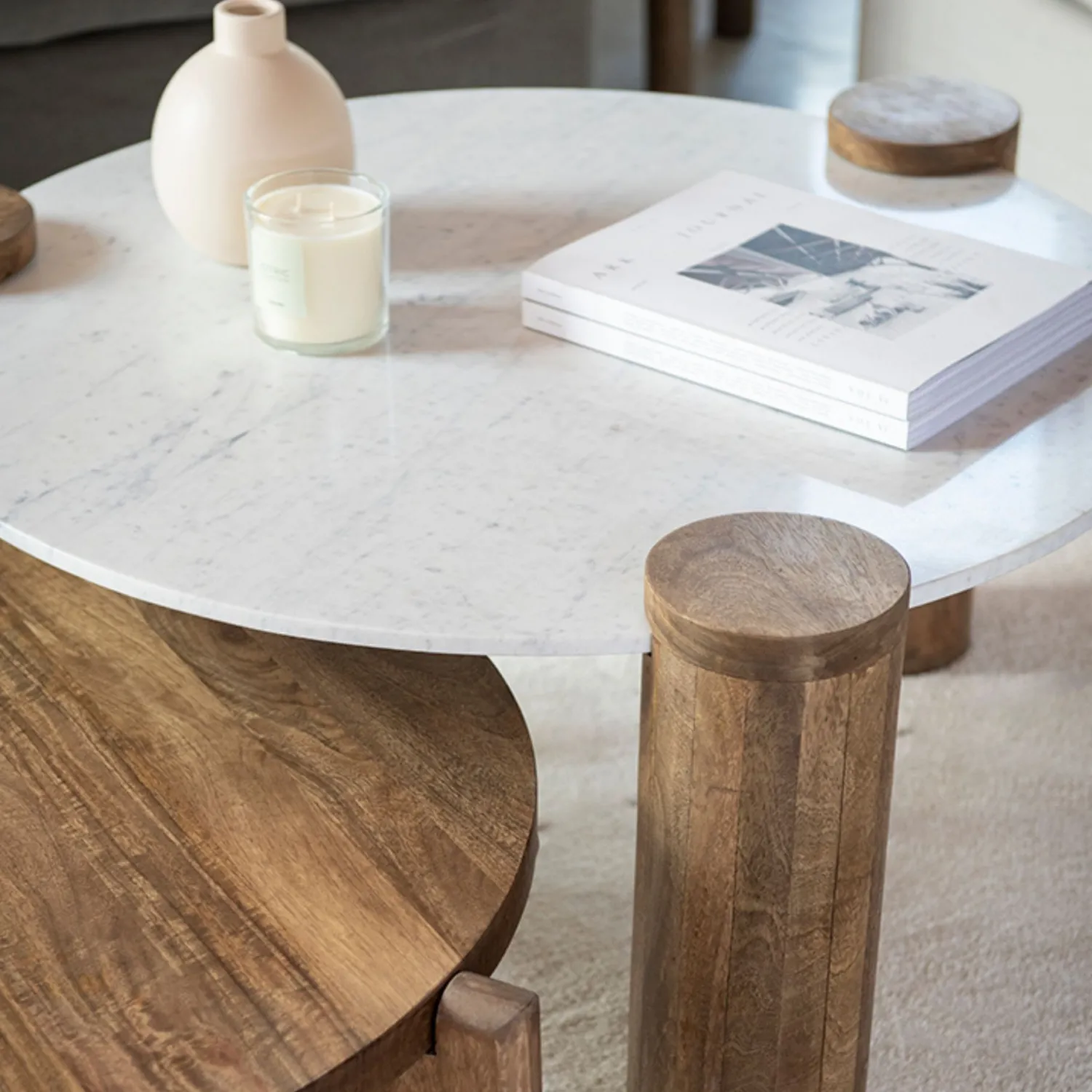 Casa Viva Mesa de centro de mármol y madera Houston Ø90x45 Clau&Chloe Best