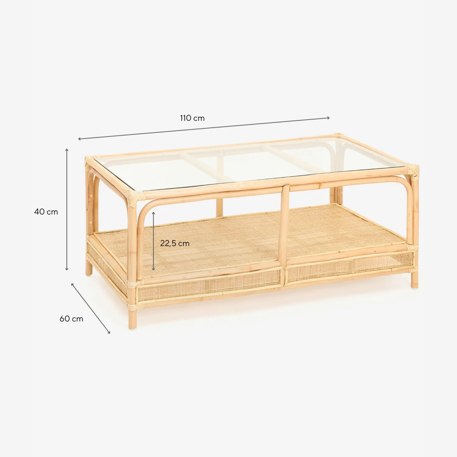 Casa Viva Mesa de centro de ratán y cristal Corvo 110x60x40cm Online