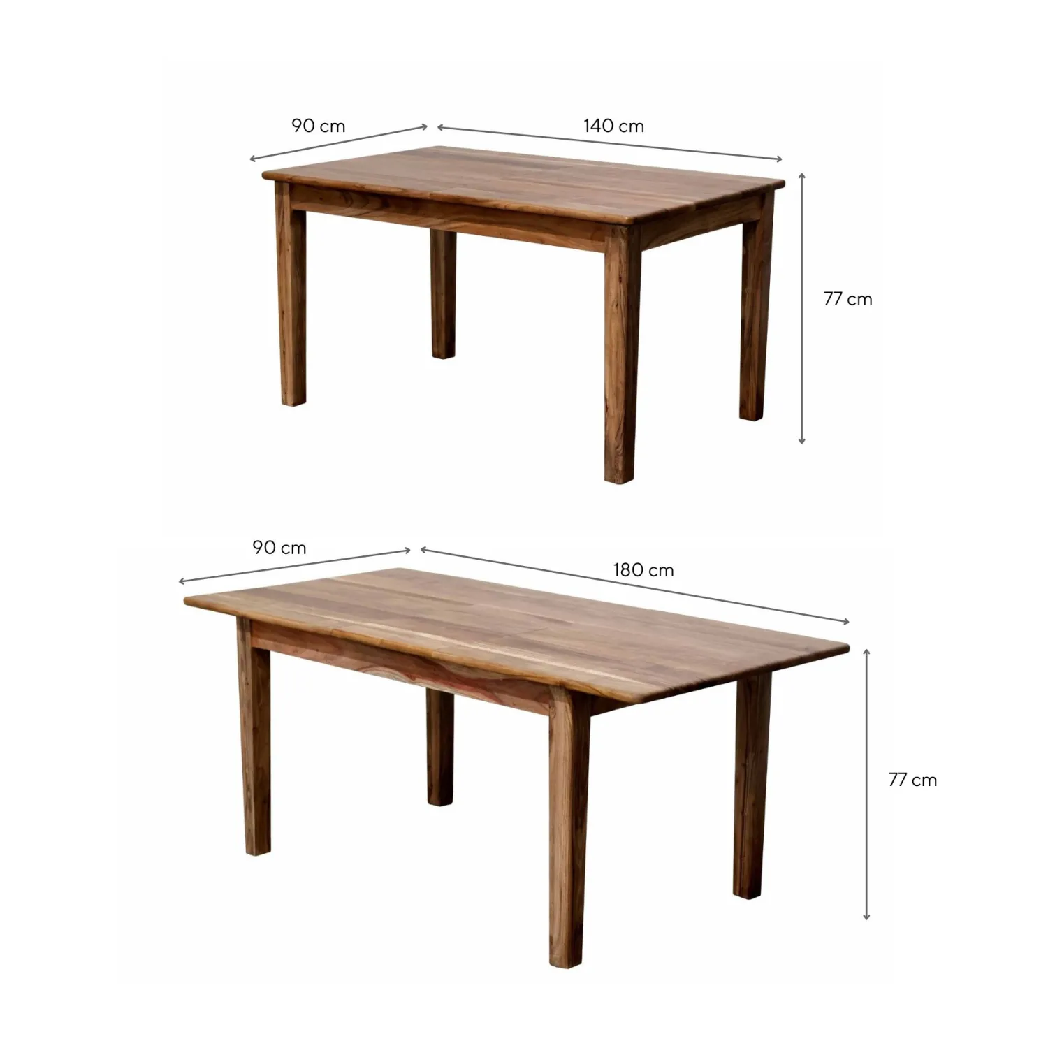 Casa Viva Mesa de comedor extensible de madera de acacia Balco 140/180x90x77cm New
