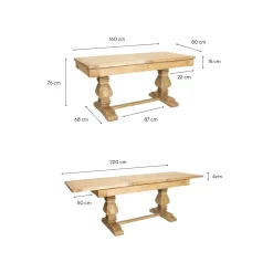 Casa Viva Mesa de comedor extensible de madera de olmo reciclada Toulouse 160/220x80x76cm Discount