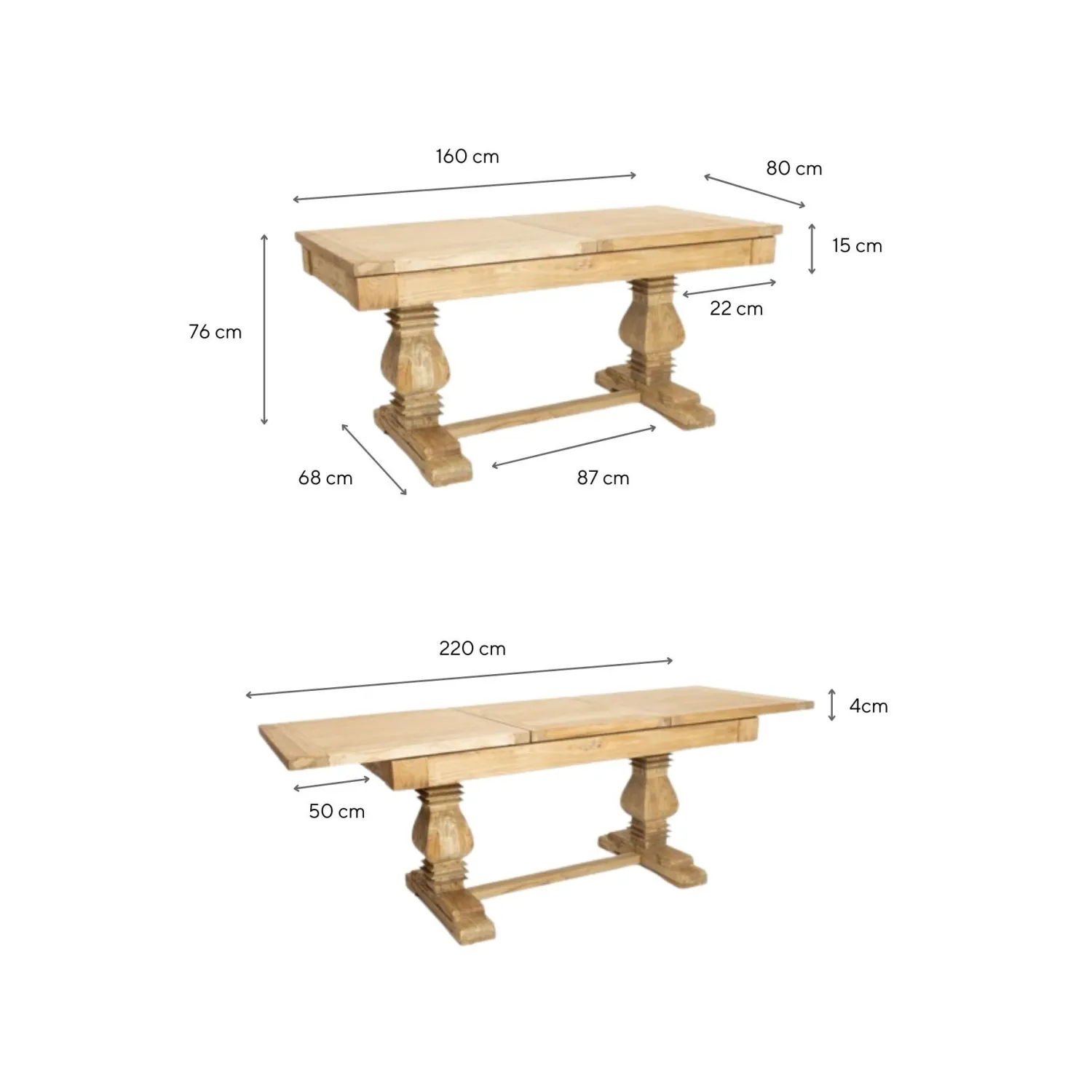 Casa Viva Mesa de comedor extensible de madera de olmo reciclada Toulouse 160/220x80x76cm Discount