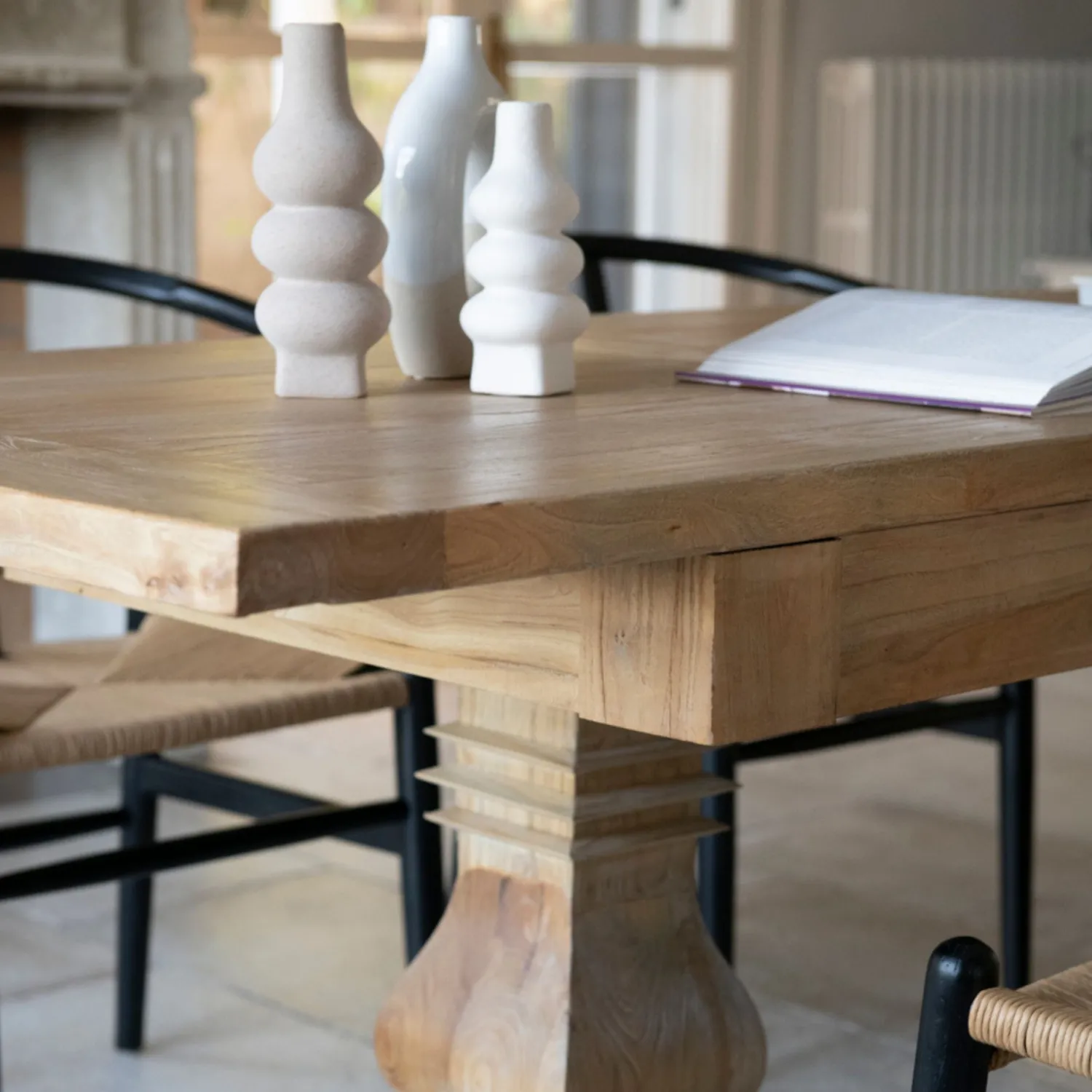 Casa Viva Mesa de comedor extensible de madera de olmo reciclada Toulouse 160/220x80x76cm Discount