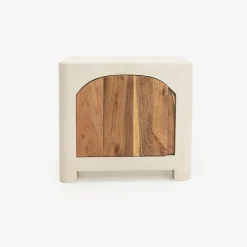 Casa Viva Mesita de noche de madera de acacia y microcemento Kurli 50x40x45cm Clau&Chloe New