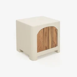 Casa Viva Mesita de noche de madera de acacia y microcemento Kurli 50x40x45cm Clau&Chloe New