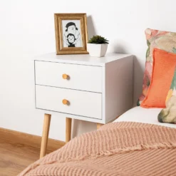 Casa Viva Mesita de noche de madera con 2 cajones Deva 40x30x63cm Best