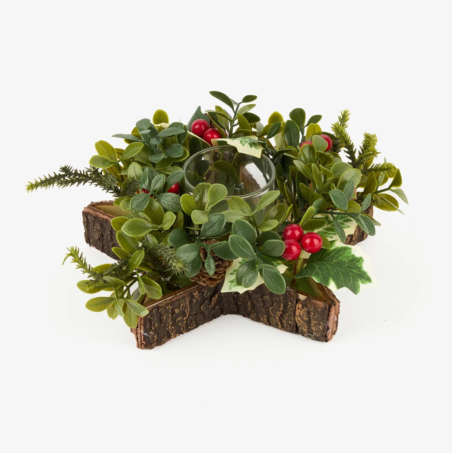 Casa Viva Portavelas de acebo y piñas Ø18x8cm Sale