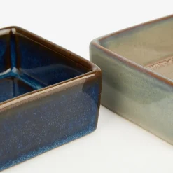 Casa Viva Set de 2 cuencos de cerámica de colores con bandeja de madera Discount