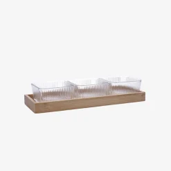 Casa Viva Set de 3 cuencos de vidrio en bandeja de bambú Sena New