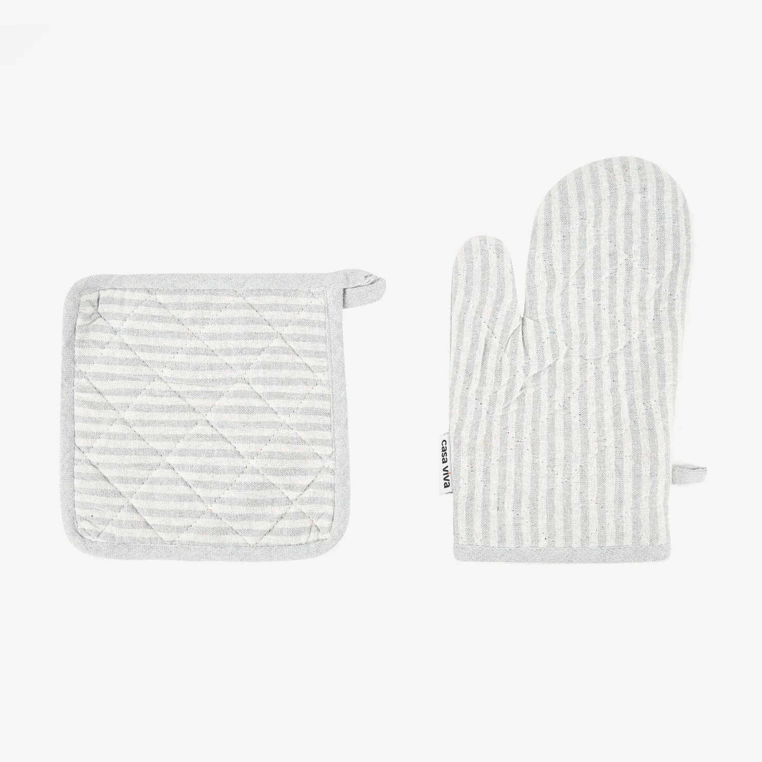 Casa Viva Set de manopla y agarradera de algodón con rayas grises