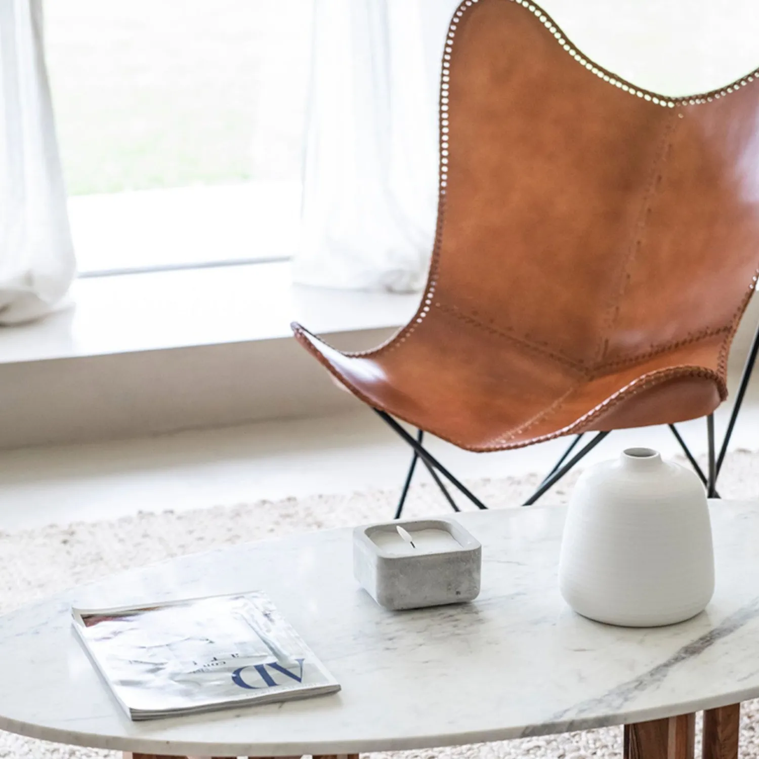 Casa Viva Silla mariposa de cuero marrón July 75x87x86cm Best