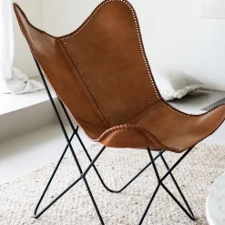 Casa Viva Silla mariposa de cuero marrón July 75x87x86cm Best