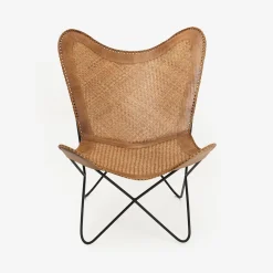 Casa Viva Silla mariposa de cuero y ratán marrón Katy 72x78x92cm Outlet