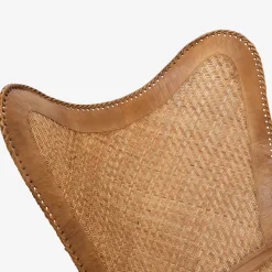 Casa Viva Silla mariposa de cuero y ratán marrón Katy 72x78x92cm Outlet