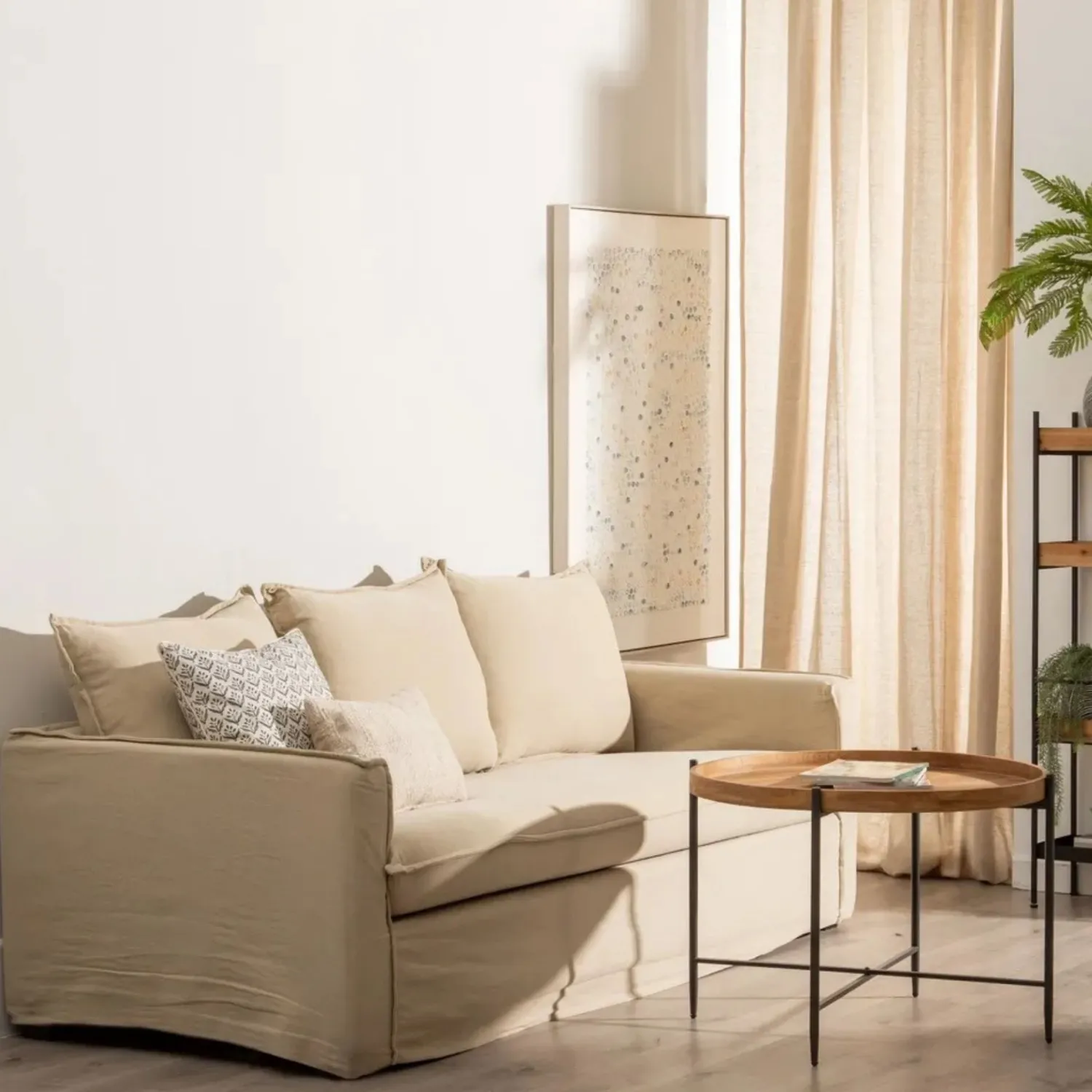 Casa Viva Sofá de 3 plazas de lino y algodón beige Bristol 220x95x90cm Online