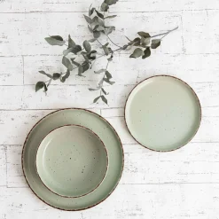 Casa Viva Vajilla de 12 piezas de cerámica verde Iria Hot