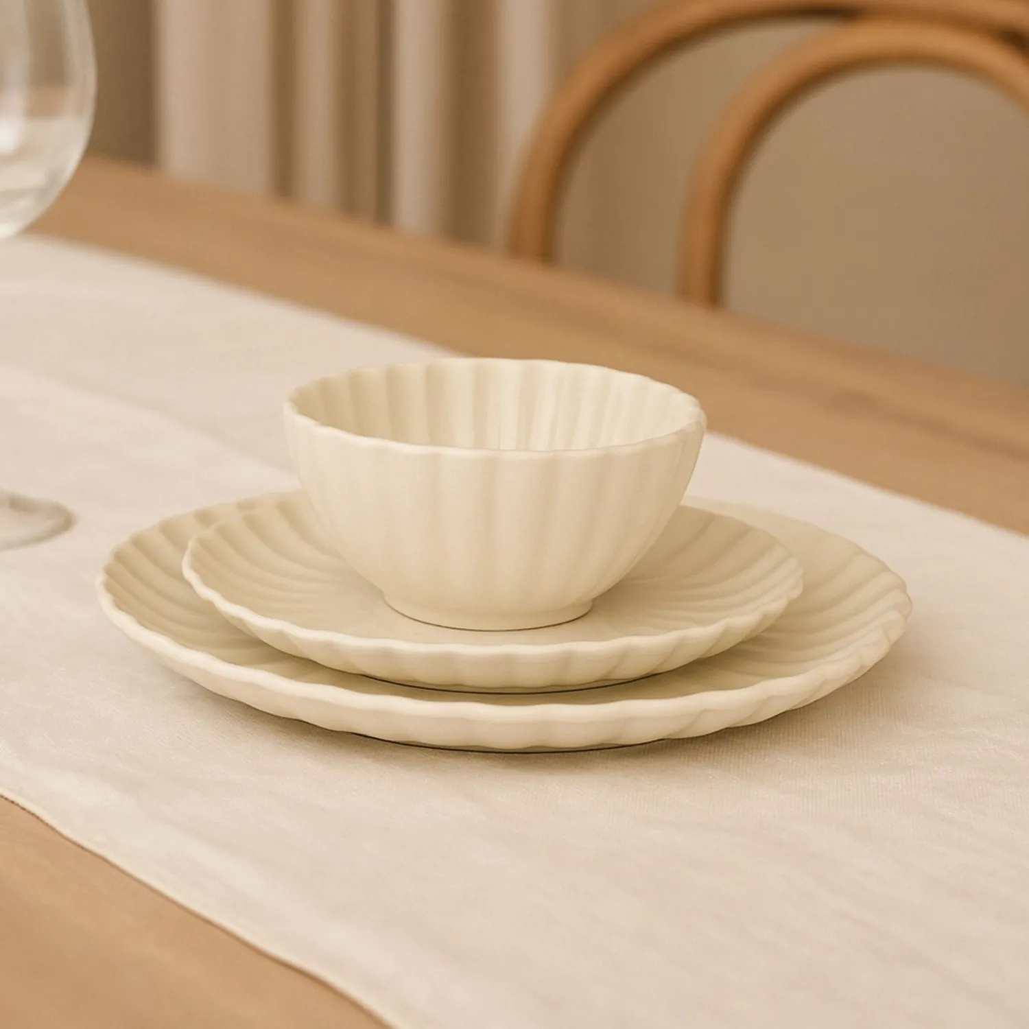 Casa Viva Vajilla de 12 piezas de cerámica marfil Varena New